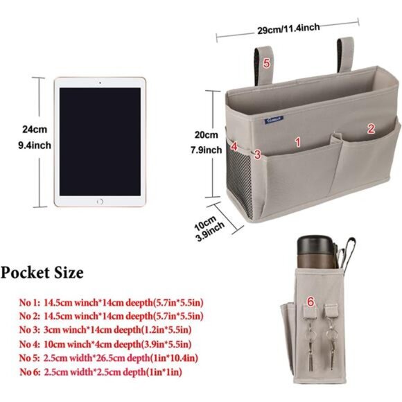 Bedside Caddy Hanging Bed Organizer Storage Bag Pocket for Bunk & Hospital Beds - Picture 6 of 7